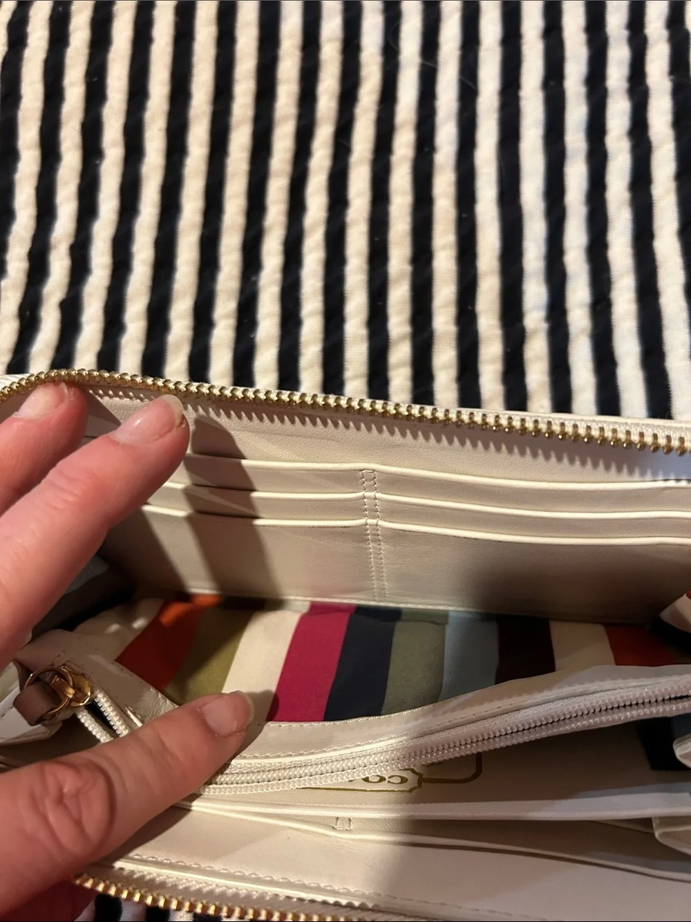 Coach Beige and Brown Signature Zip Wallet